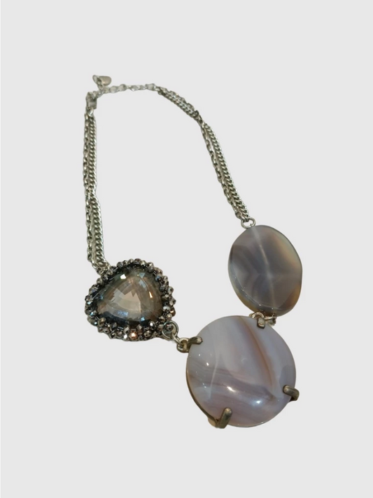 Synthetic Quartz Heart Crystals with Intricate Fashionable Necklace